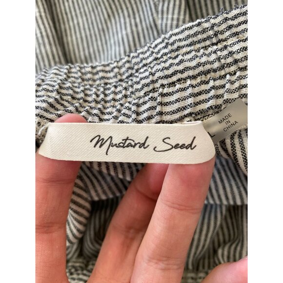 Mustard Seed Womens Striped High-Waisted Wide-Leg Pants L Gray Cotton Blend - Picture 4 of 8